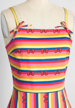 ModCloth x Hello Kitty Rainbow Stripe with Red Bows – Sleeveless Fit & Flare Dress -ModCloth 3cd5b248ee576aedb7198337f715d332