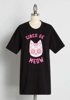 No Brand Cinco De Meow Crew Neck Tee