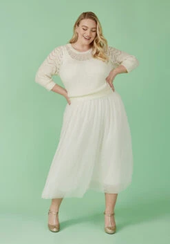 ModCloth White Pointelle Knit and Tulle – Flaunt Where You Want Twofer Midi Dress -ModCloth 4e8f29a1143c1738a6681da8c38d184c
