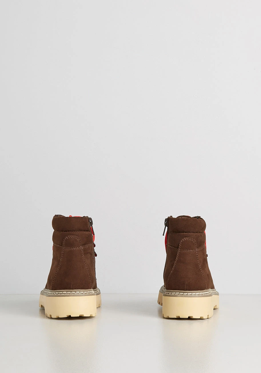 Madden Girl Dark Brown Trekking Forward Boot with Red Laces and White Lug Sole 6 Madden Girl Dark Brown Trekking Forward Boot with Red Laces and White Lug Sole - Image 4