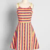 ModCloth x Hello Kitty Rainbow Stripe with Red Bows – Sleeveless Fit & Flare Dress