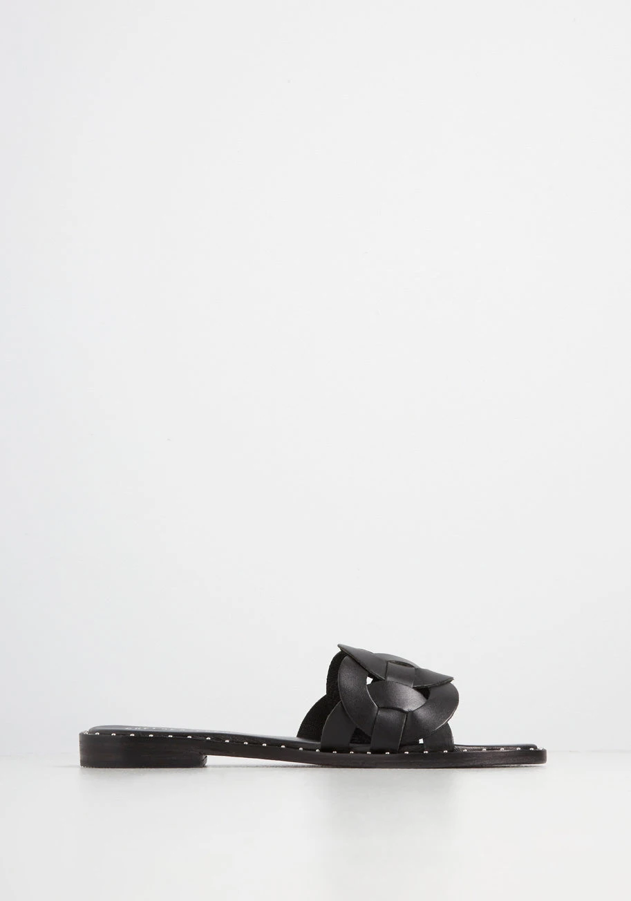 Chelsea Crew Black Woven Leather Chain-Link Slide Sandal – Vintage Inspired Flat 5 Chelsea Crew Black Woven Leather Chain-Link Slide Sandal – Vintage Inspired Flat - Image 3