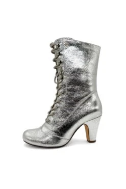 Chelsea Crew Claire Metallic Victorian Silver Lace-Up Boots - 3-Inch Heel Combat Bootie -ModCloth 5 b11c8976 67c4 4f70 8ad8 a282bc550b5e
