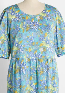 ModCloth High Tea, High Time Blue Floral Midi Dress – Retro 1970s Smock with Puff Sleeves -ModCloth 683a367afc232ee65cb0534f97138f12