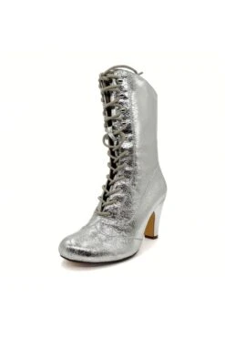 Chelsea Crew Claire Metallic Victorian Silver Lace-Up Boots - 3-Inch Heel Combat Bootie -ModCloth 6 3505fc47 52eb 49fd 8242 4afeb6868897