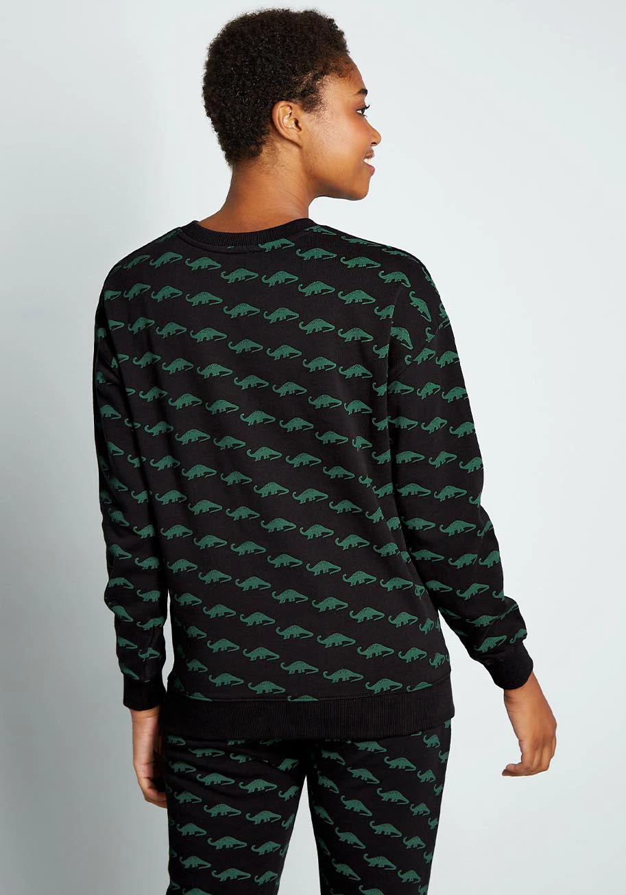 Sugarhill Brighton Little Bronto Babies Black Sweatshirt – Green Dinosaur Print Organic Cotton Pullover 4 Sugarhill Brighton Little Bronto Babies Black Sweatshirt – Green Dinosaur Print Organic Cotton Pullover - Image 2