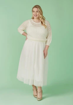 ModCloth White Pointelle Knit and Tulle – Flaunt Where You Want Twofer Midi Dress -ModCloth 86f31b55fb062556c8b110a03a48b7f1