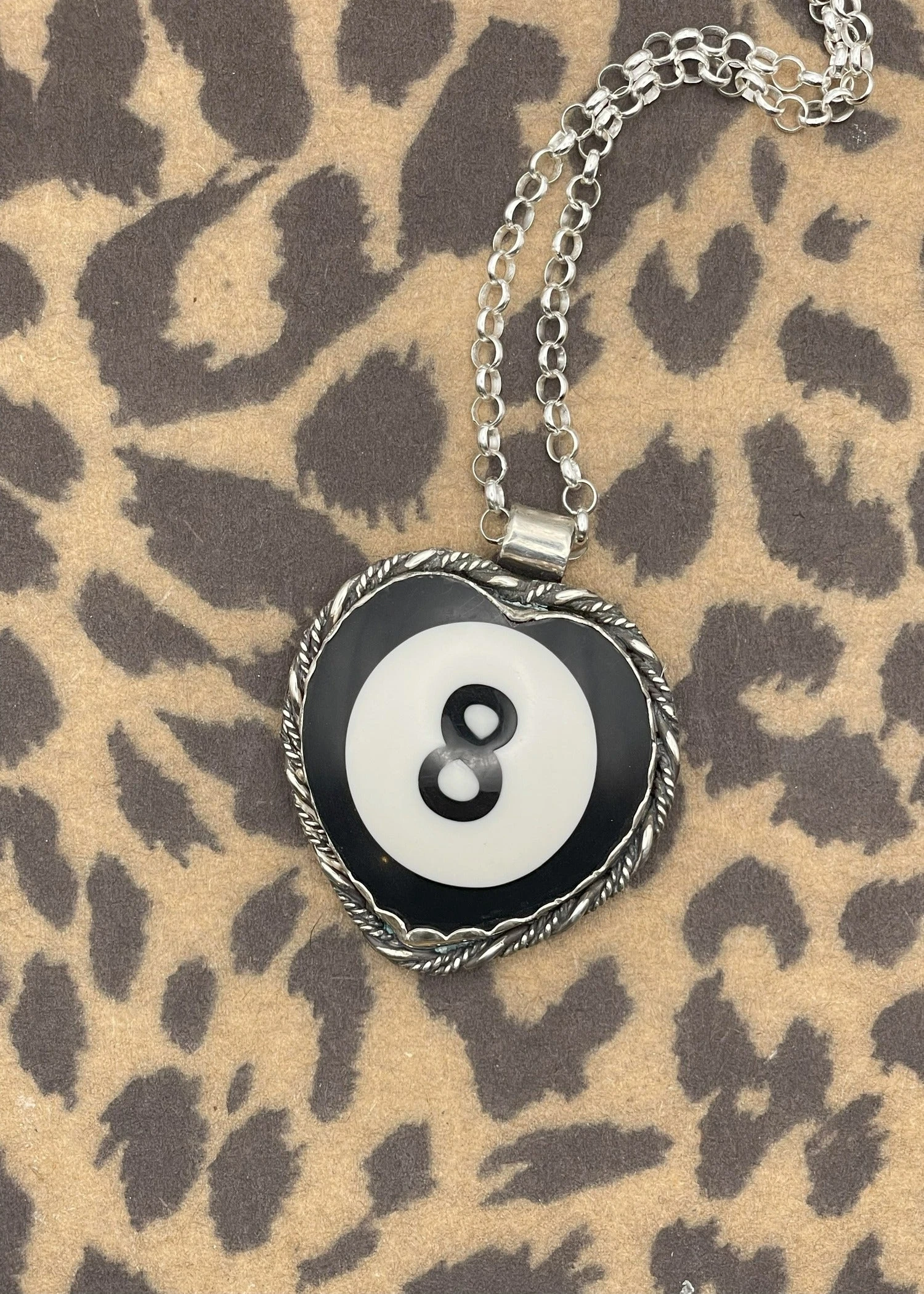 Brigitte Bogart 8-Ball Black Heart Pendant – Sterling Silver Scalloped Bezel Necklace 3 Brigitte Bogart 8-Ball Black Heart Pendant – Sterling Silver Scalloped Bezel Necklace