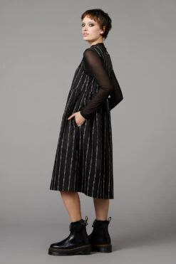 Black Friday Funny Bone Pinafore – Black with White Bone Pinstripe Midi Dress -ModCloth BGFV166 001 3