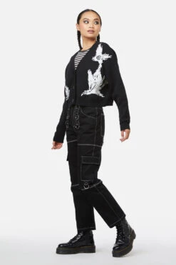 Black Friday Monochrome Black Kitty Intarsia – Boxy Relaxed Fit Button-Front Cardigan -ModCloth BGFX179 001 3