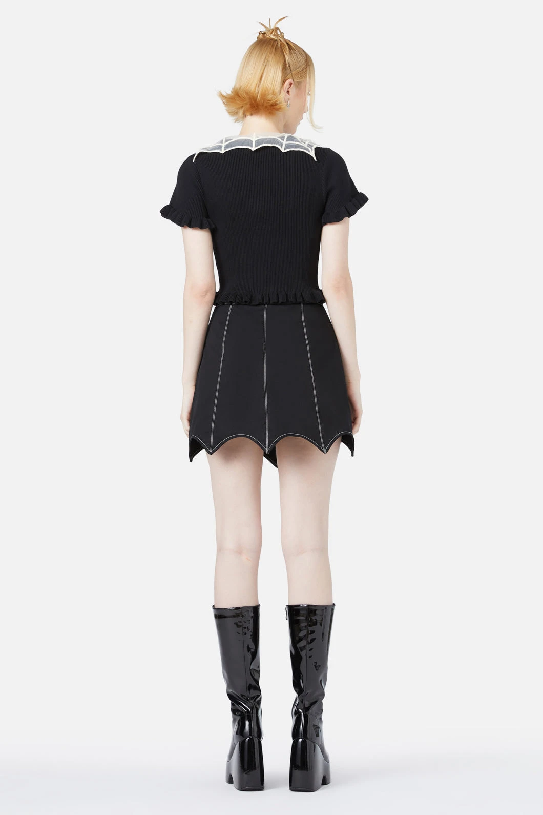 Black Friday Elm Black Cardigan – Removable Spiderweb Crochet Collar Zip-Up Top 6 Black Friday Elm Black Cardigan – Removable Spiderweb Crochet Collar Zip-Up Top - Image 4