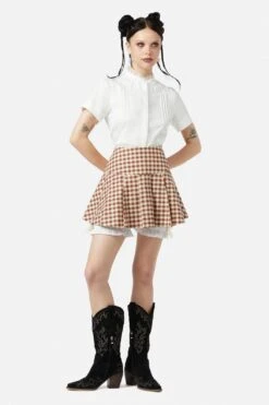 Black Friday Saloon Gingham Skort - Cream and Brown Pleated Bloomer-Style Skort -ModCloth BGFZ009 471 2