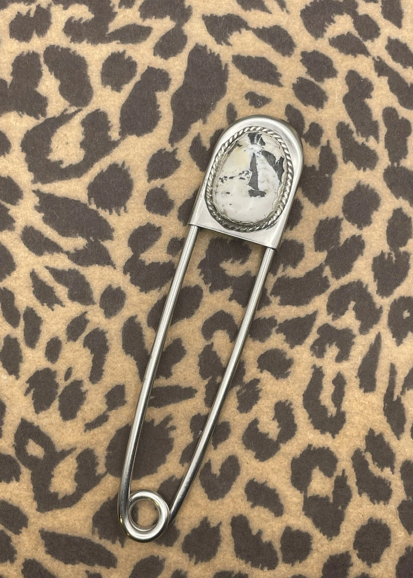 White Buffalo Turquoise Jumbo 5-Inch Safety Pin Keychain – Sterling Silver & Stainless Steel Artisan Accessory 3 White Buffalo Turquoise Jumbo 5-Inch Safety Pin Keychain – Sterling Silver & Stainless Steel Artisan Accessory