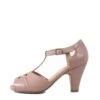 Catherina Pink Faux Leather T-Strap Peep Toe Vintage-Inspired Heels 2 Catherina Pink Faux Leather T-Strap Peep Toe Vintage-Inspired Heels -ModCloth CATHERINA MAUVE 3 1