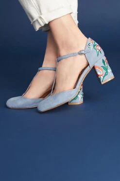 Frenchie T-Strap Embroidered Heels