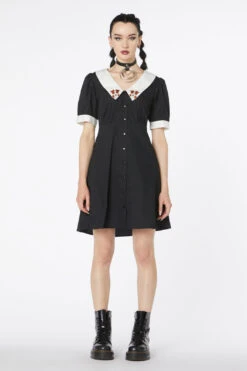 Dangerfield Black Contrast Collar Puppy Embroidered Mini Dress – Vintage Button Front Fit -ModCloth DGFT005305 001 4