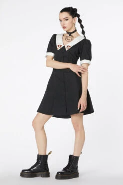 Dangerfield Black Contrast Collar Puppy Embroidered Mini Dress – Vintage Button Front Fit -ModCloth DGFT005305 001 5