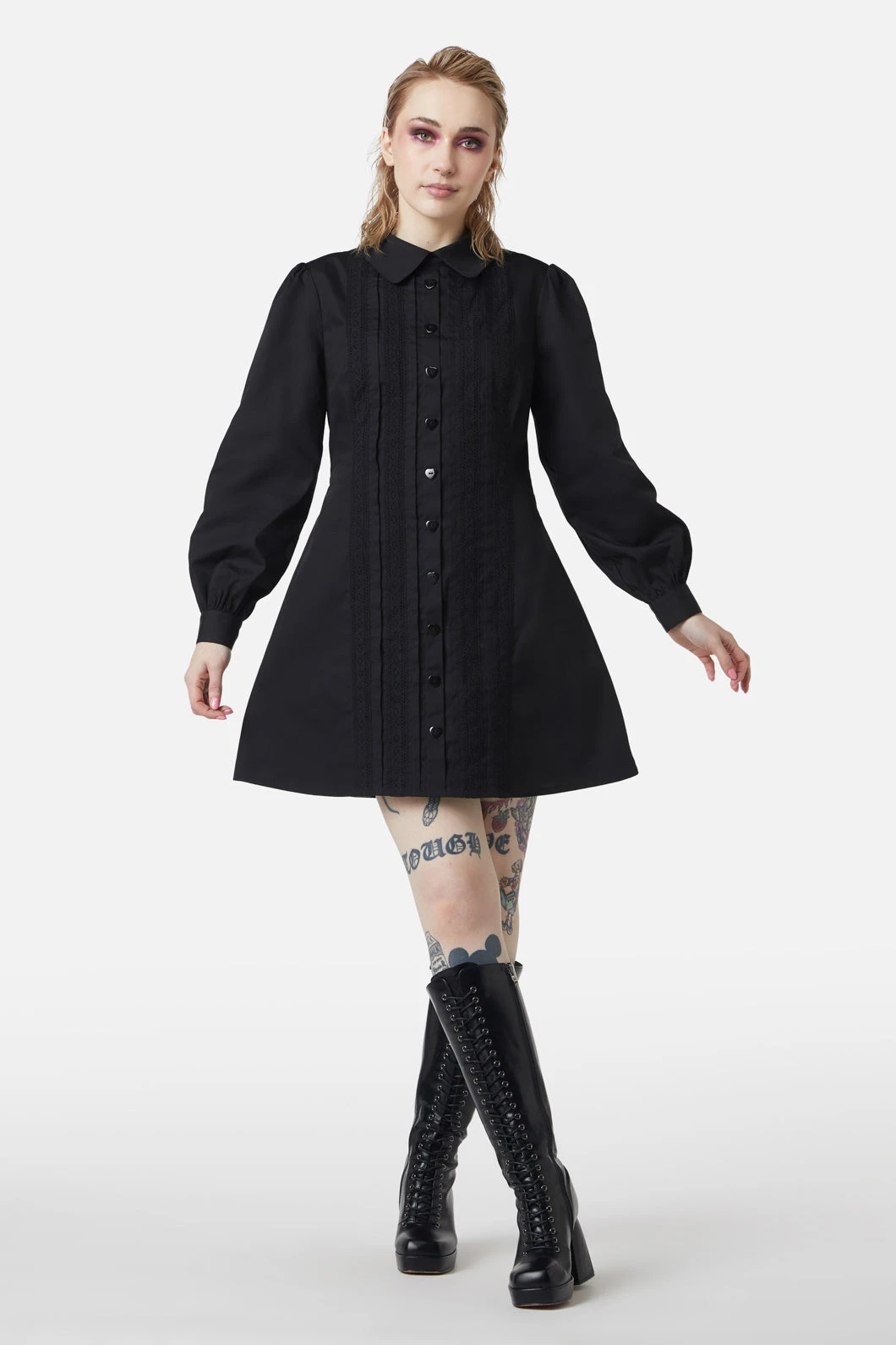 Dangerfield Ammabelles Contrast Collar Dress – Heart Button Vintage Mini Dress 3 Dangerfield Ammabelles Contrast Collar Dress – Heart Button Vintage Mini Dress