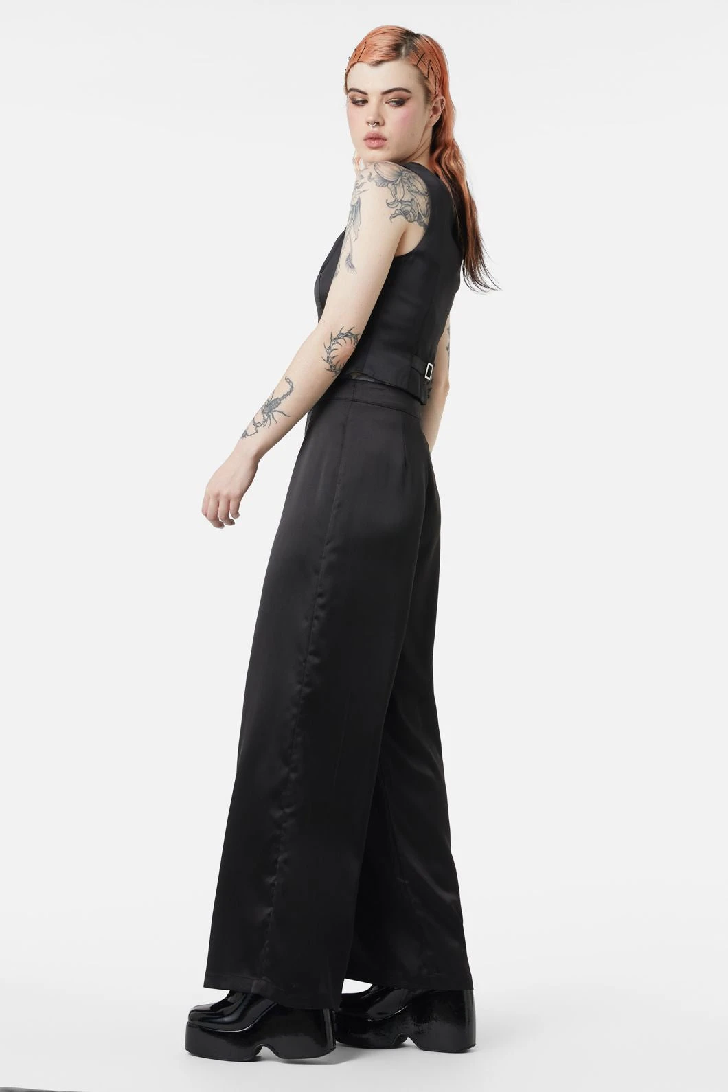 Dangerfield Black Satin Call Me Pant - Sleek Straight-Leg Elegant Trousers 5 Dangerfield Black Satin Call Me Pant - Sleek Straight-Leg Elegant Trousers - Image 3