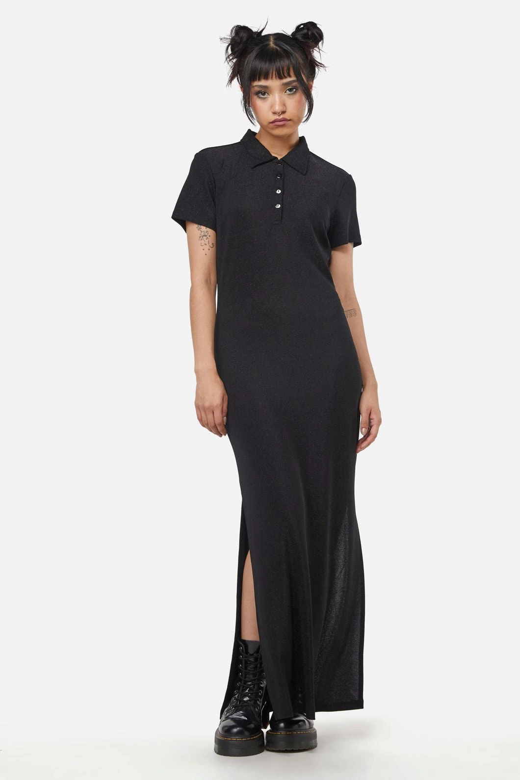 Dangerfield Rainbow Black Glitter Mesh Midi Dress – Relaxed Fit Button-Front T-Shirt Sleeve Dress 3 Dangerfield Rainbow Black Glitter Mesh Midi Dress – Relaxed Fit Button-Front T-Shirt Sleeve Dress