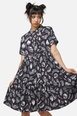 Dangerfield Body Fossils Print Babydoll Dress - Oversized Black & White Graphic Mini -ModCloth DGFX087 001 1