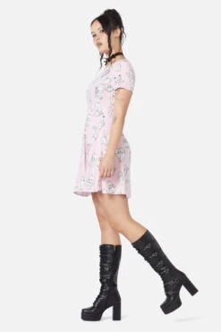 Cherub Face Pink Graphic Print - Fit & Flare Mini Dress with T-Shirt Sleeves -ModCloth DGFX232 007 3
