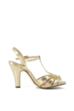 Diana Silver & Black Metallic Sparkly T-Strap Heels – Retro Peep Toe 4 Inch Heel -ModCloth DIANA GOLD 1 1