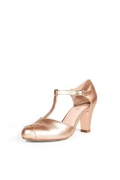 Glinda Silver Metallic T-Strap Vintage Inspired Cutout Block Heels -ModCloth GLINDA PU CHELSEACREW ROSEGOLD 01