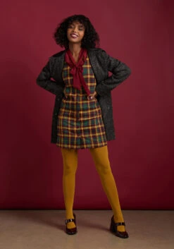 ModCloth She's So Retro Plaid Shift Dress - Mustard and Hunter Green Button-Up Mini Dress -ModCloth Lifestyle 43980