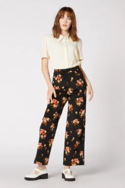 Princess Highway Bella Black Floral Corduroy Pant - High Waisted Straight Leg -ModCloth PGFT286107 001 1