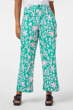 Della Two-Tone Botanical Floral Printed – High-Waisted Straight Leg Cotton Drill Jean -ModCloth PGFU532118 016 10