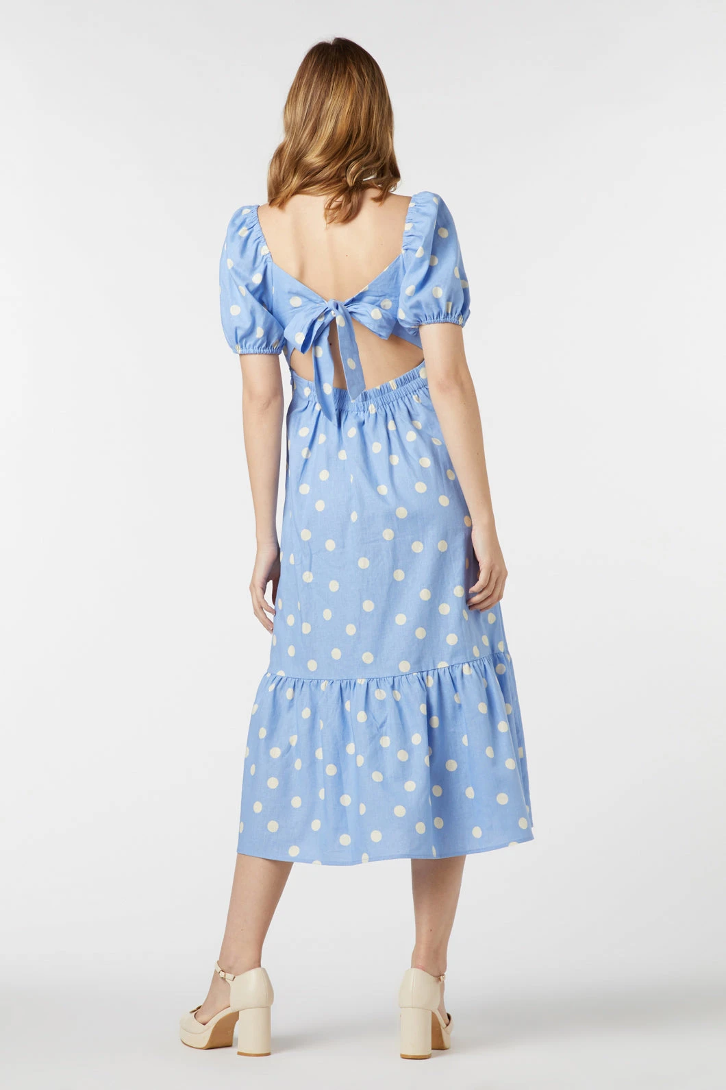 Lucy Polka Dot Midi Dress – Linen-Cotton Puff Sleeve with Tie-Back Detail 11 Lucy Polka Dot Midi Dress – Linen-Cotton Puff Sleeve with Tie-Back Detail - Image 9
