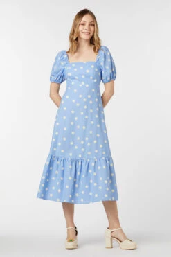 Lucy Polka Dot Midi Dress – Linen-Cotton Puff Sleeve with Tie-Back Detail 22 Lucy Polka Dot Midi Dress – Linen-Cotton Puff Sleeve with Tie-Back Detail -ModCloth PGFU575105 003 4