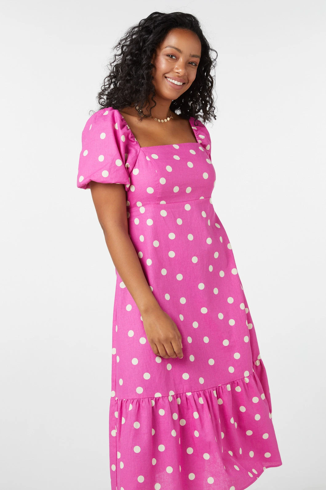 Lucy Polka Dot Midi Dress – Linen-Cotton Puff Sleeve with Tie-Back Detail 8 Lucy Polka Dot Midi Dress – Linen-Cotton Puff Sleeve with Tie-Back Detail - Image 6