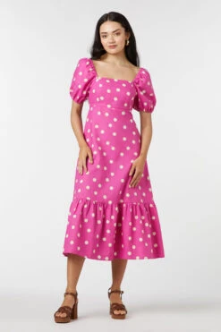 Lucy Polka Dot Midi Dress – Linen-Cotton Puff Sleeve with Tie-Back Detail 15 Lucy Polka Dot Midi Dress – Linen-Cotton Puff Sleeve with Tie-Back Detail -ModCloth PGFU575105 007 4