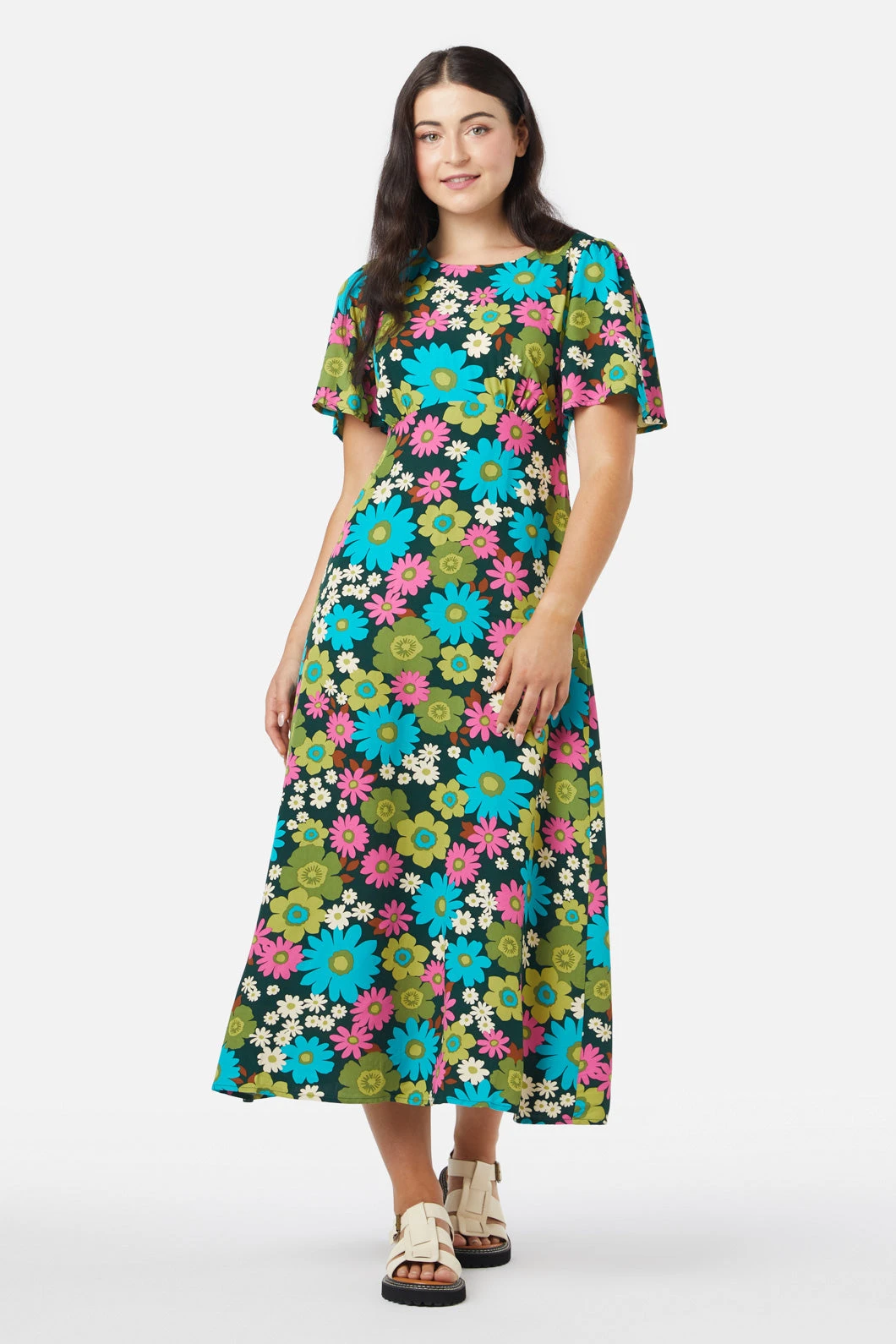 Pattie Floral Maxi Dress – 70s Bold Bloom Short Sleeve Viscose 4 Pattie Floral Maxi Dress – 70s Bold Bloom Short Sleeve Viscose - Image 2