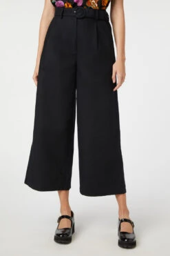 Leanne Midnight Black Linen-Cotton High-Waisted Culotte - Full-Length Wide-Leg Pants -ModCloth PGFV038 001 1