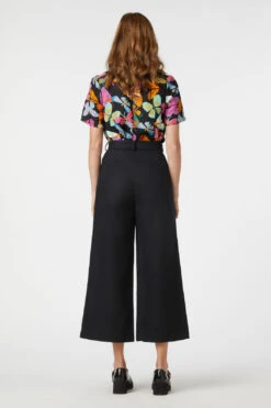 Leanne Midnight Black Linen-Cotton High-Waisted Culotte - Full-Length Wide-Leg Pants -ModCloth PGFV038 001 2