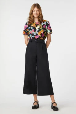Leanne Midnight Black Linen-Cotton High-Waisted Culotte - Full-Length Wide-Leg Pants -ModCloth PGFV038 001 4