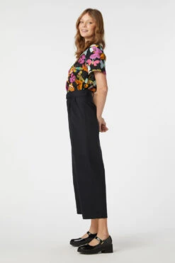 Leanne Midnight Black Linen-Cotton High-Waisted Culotte - Full-Length Wide-Leg Pants -ModCloth PGFV038 001 5