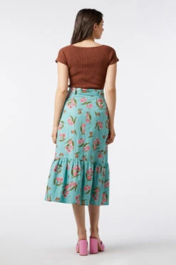 Flowering Gum Botanical Floral Print – Tiered Linen Blend Midi Skirt with Matching Belt -ModCloth PGFV076109 016 2