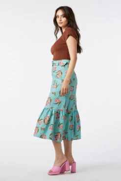 Flowering Gum Botanical Floral Print – Tiered Linen Blend Midi Skirt with Matching Belt -ModCloth PGFV076109 016 5