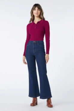 Princess Highway Josie Dark Wash Australian Floral Embroidered High-Rise Flare Jeans -ModCloth PGFV292 653 3