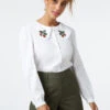 Berry Embroidered Scalloped Collar Blouse – 100% Organic Cotton Button-Down Top -ModCloth PGFV294 020 1