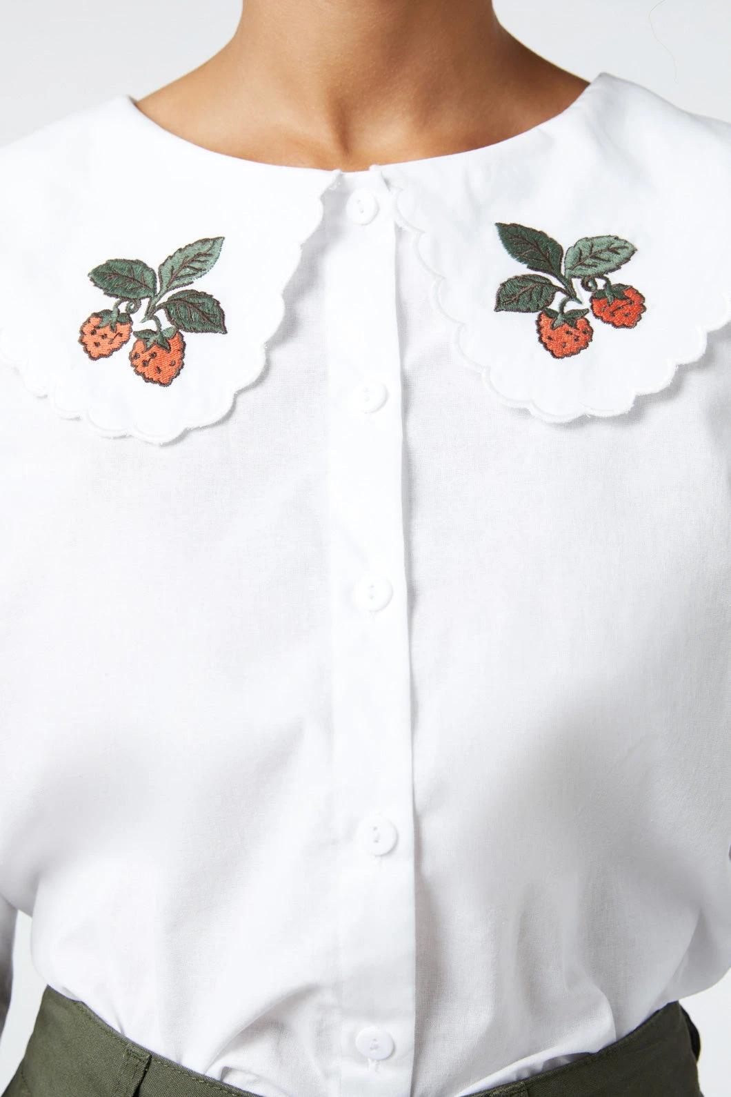 Berry Embroidered Scalloped Collar Blouse – 100% Organic Cotton Button-Down Top 7 Berry Embroidered Scalloped Collar Blouse – 100% Organic Cotton Button-Down Top - Image 5