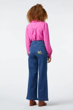 Bridgette Dark Indigo Denim - Floral Embroidered High-Rise Straight Leg Jean -ModCloth PGFV302 059 4