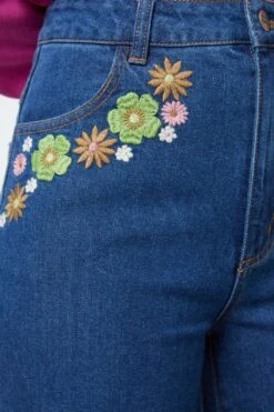 Bridgette Dark Indigo Denim - Floral Embroidered High-Rise Straight Leg Jean -ModCloth PGFV302 059 5