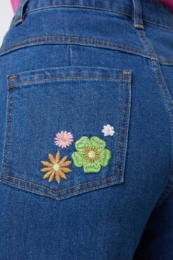 Bridgette Dark Indigo Denim - Floral Embroidered High-Rise Straight Leg Jean -ModCloth PGFV302 059 6