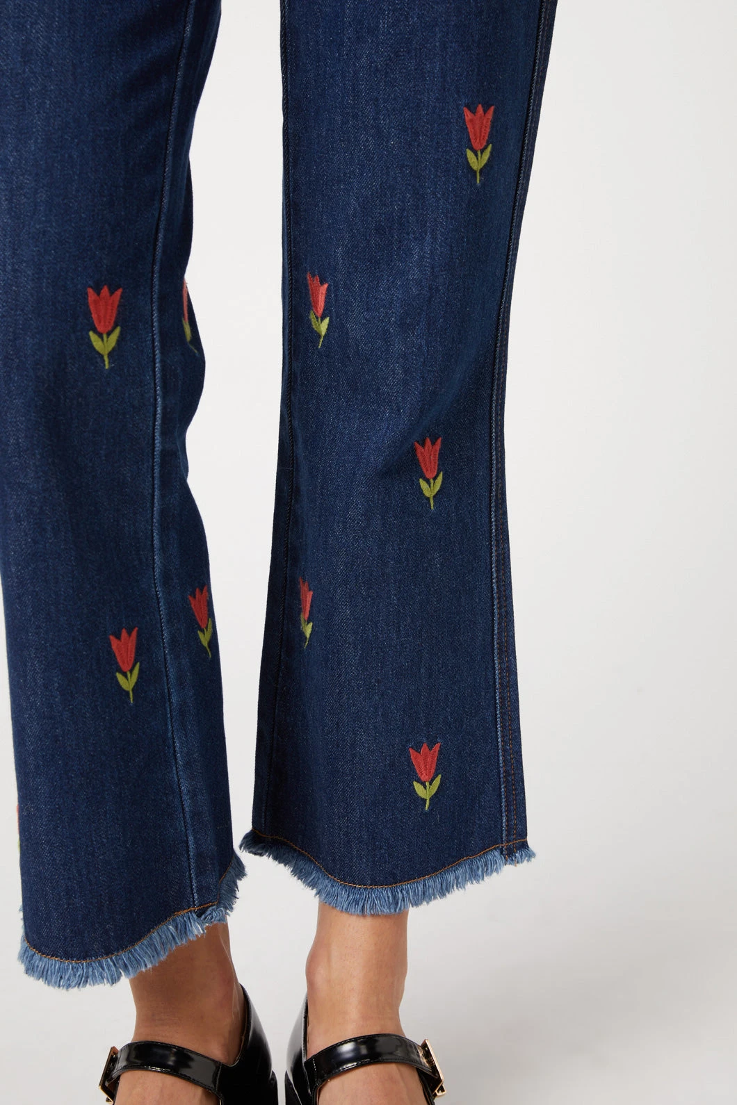 Tulip Embroidered Blue Denim - High-Waisted Flare Leg Floral Jeans 7 Tulip Embroidered Blue Denim - High-Waisted Flare Leg Floral Jeans - Image 5