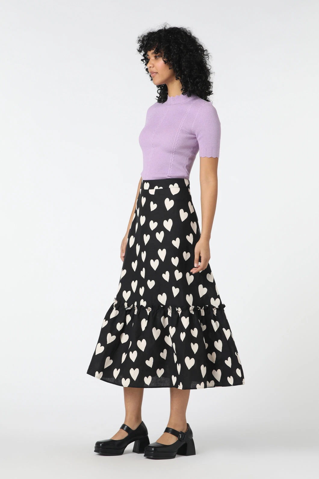 Love Hearts Hand-Painted Motif High-Waisted Ruffle Hem Midi Skirt 5 Love Hearts Hand-Painted Motif High-Waisted Ruffle Hem Midi Skirt - Image 3